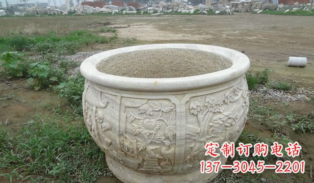 南京大理石鸳鸯花盆雕塑