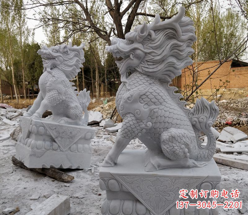 南京优雅大型大理石麒麟门口石雕