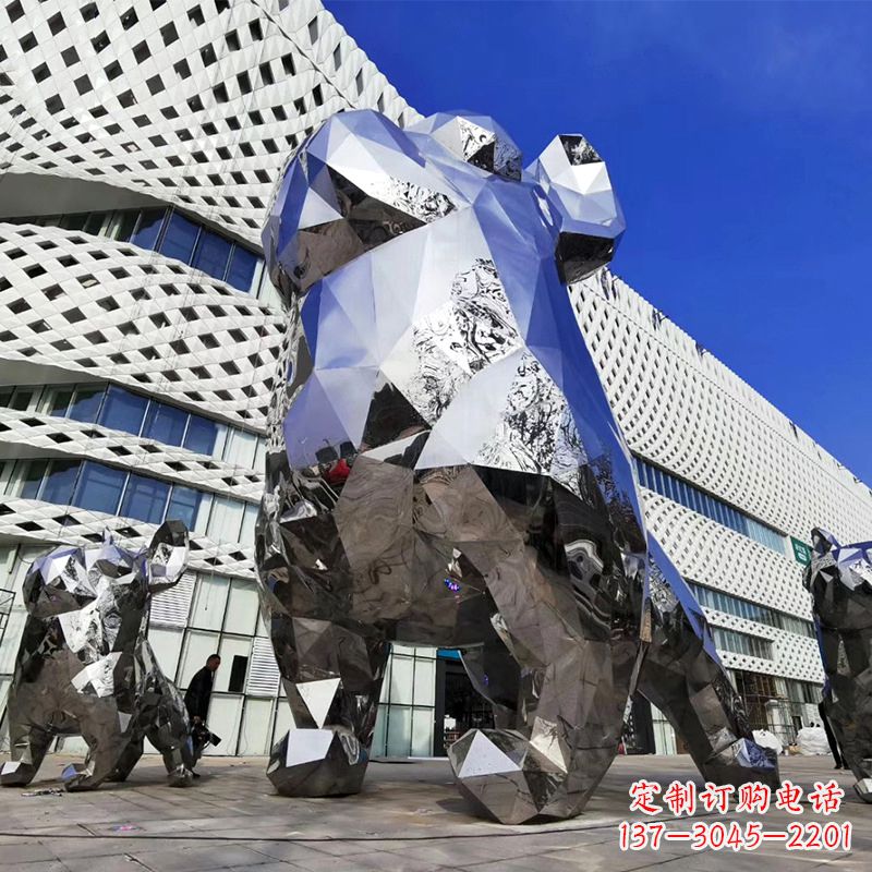 南京大型不锈钢块面狗雕塑-城市商场广场动物景观