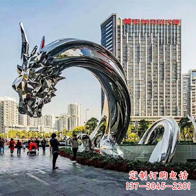 南京大型不锈钢龙镜面景观雕塑-城市创意动物景观雕塑