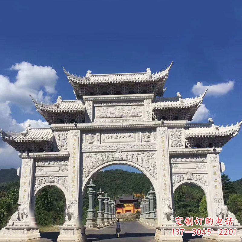 南京大型汉白玉景区大门石雕牌楼雕塑
