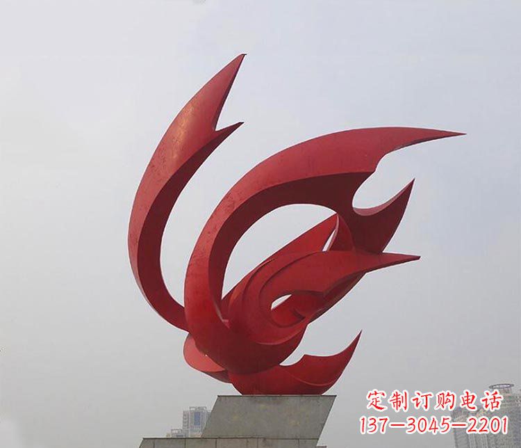 南京大型红色抽象凤凰广场景观不锈钢雕塑