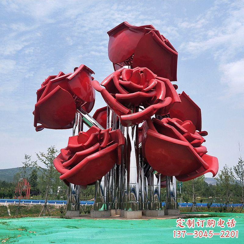 南京精美不锈钢玫瑰花景观雕塑