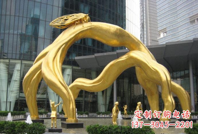南京大型树枝和蝉城市景观铜雕