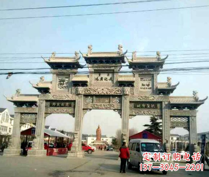 南京大型五门石雕牌坊 (3)