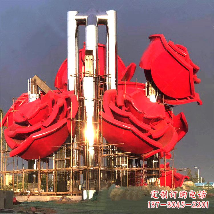 南京大型不锈钢玫瑰园林雕塑