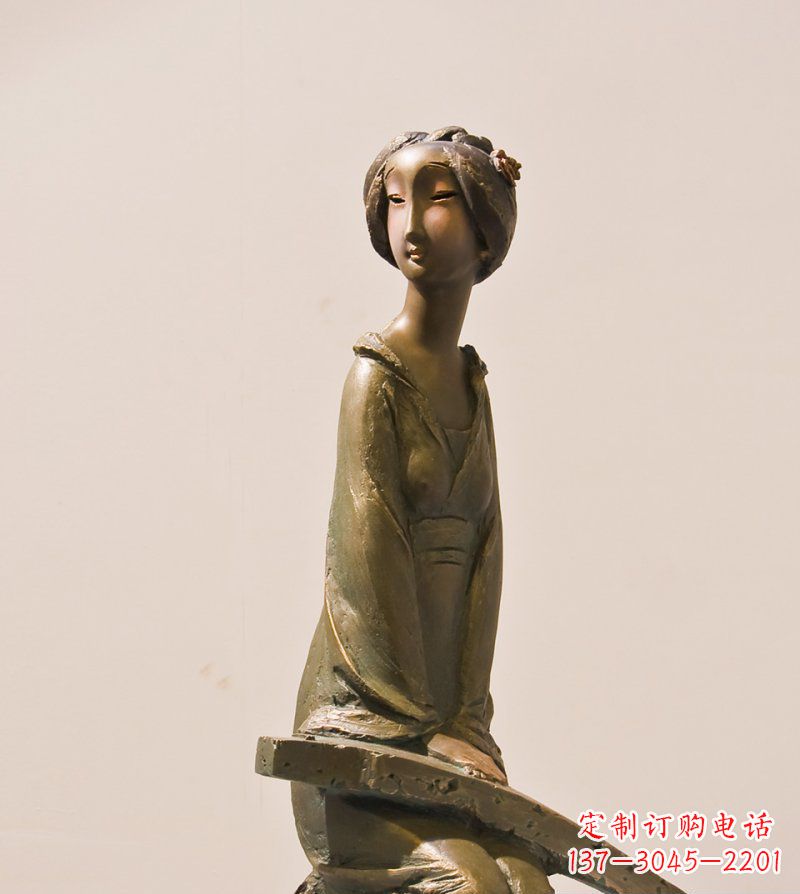 南京弹古筝的女人铜雕古代人物雕塑