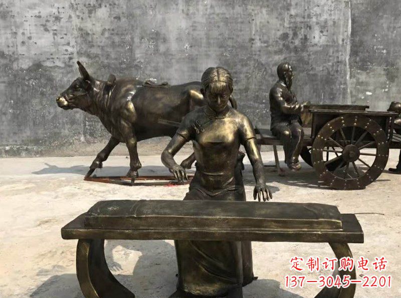 南京铜制古筝人物校园景观雕塑