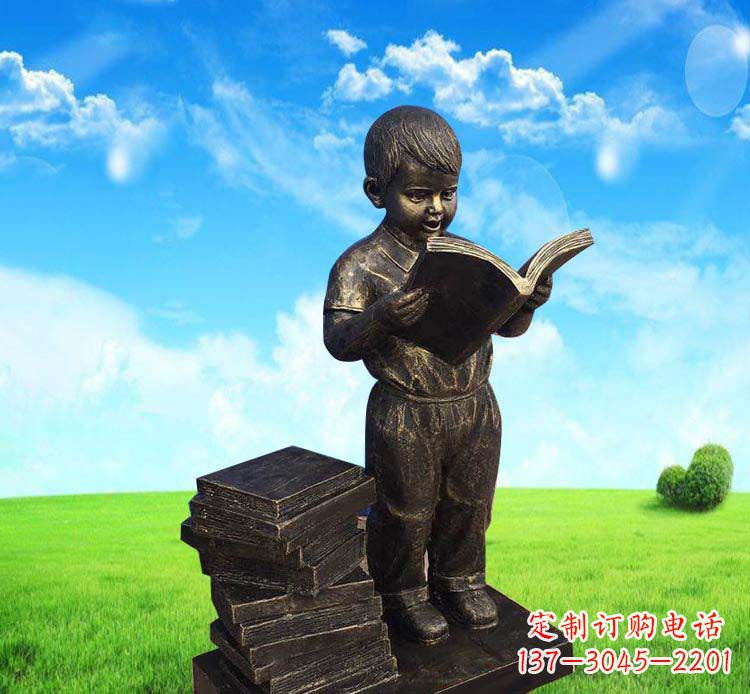 南京读书的小男孩人物铜雕