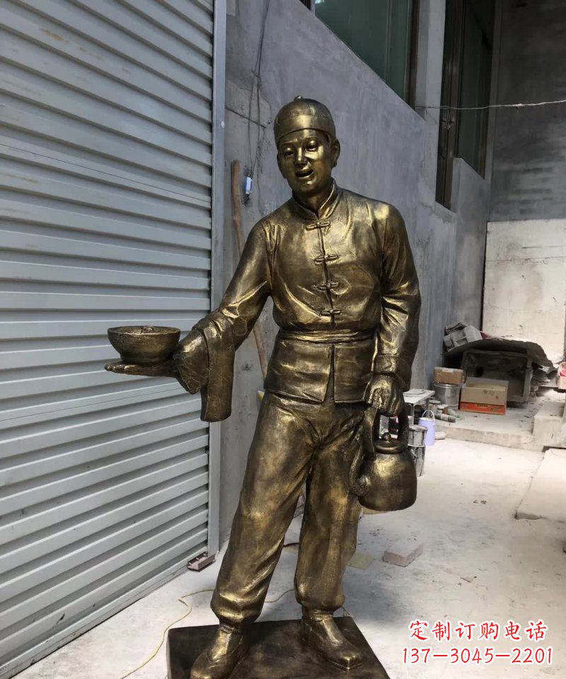 南京铜雕店小二,象征忠诚勤劳的精神