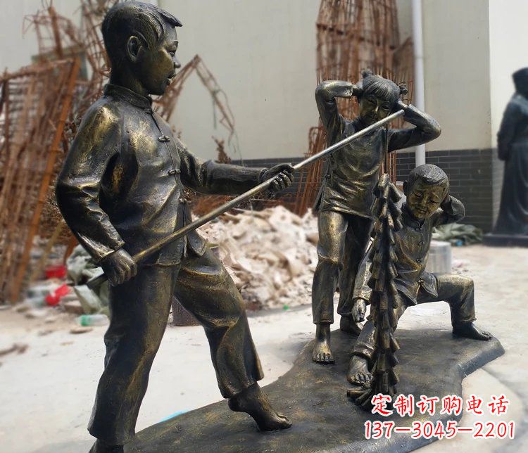 南京儿童放鞭炮庭院景观铜雕塑