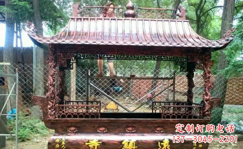 南京方形寺庙香炉铜雕塑