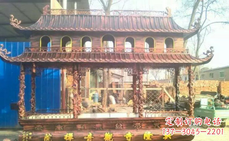 南京方形寺庙香炉铜雕_1