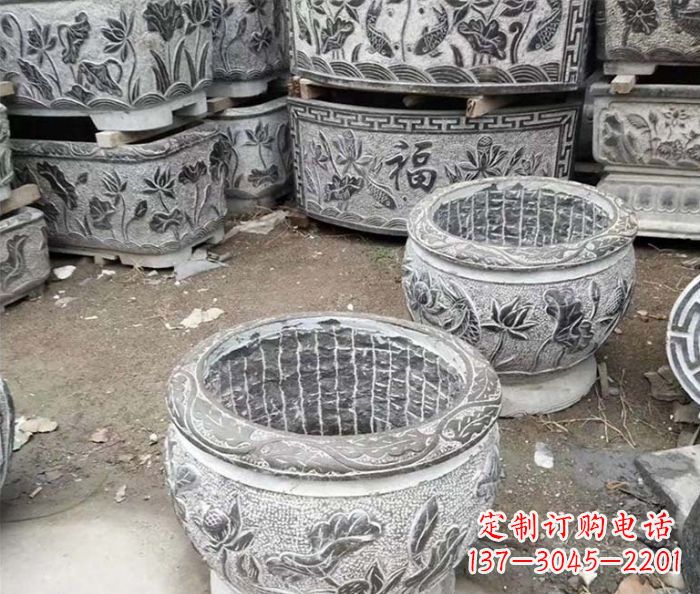 南京仿古荷花石浮雕水缸