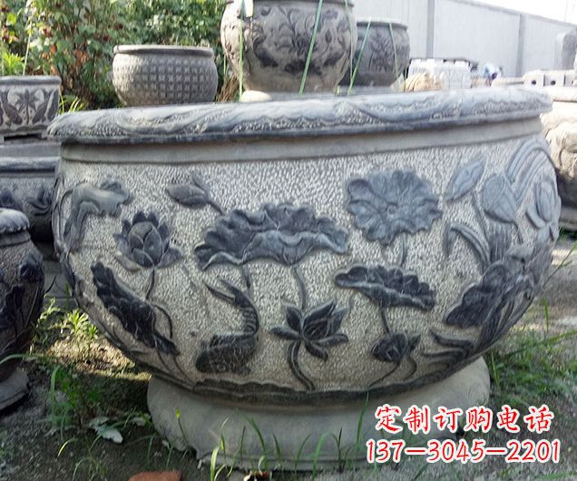 南京仿古荷花石浮雕水缸 (2)
