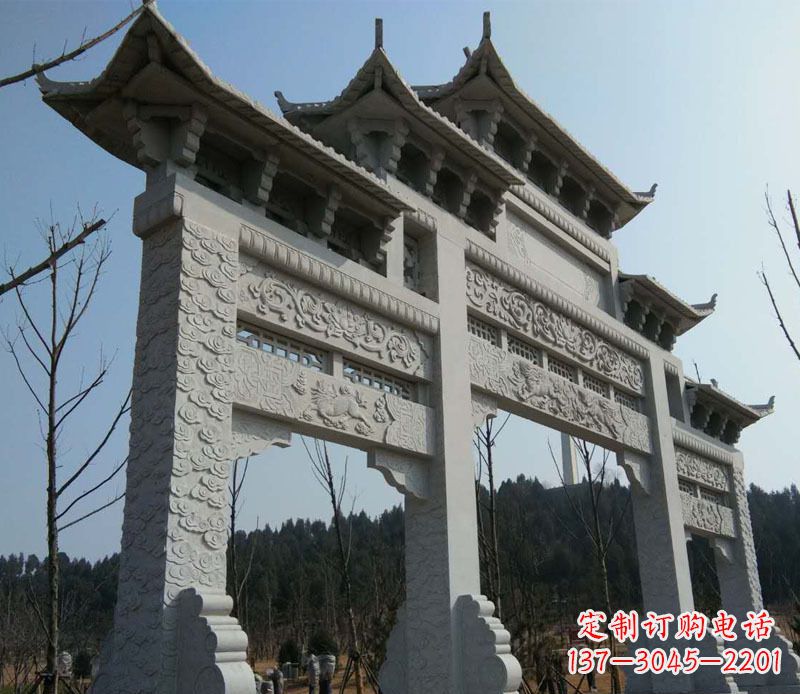 南京仿古三门牌坊景观石雕