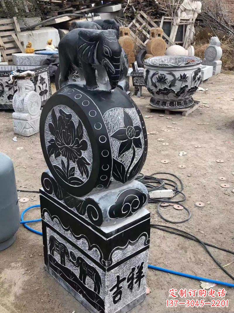 南京传统工艺小象抱鼓石雕塑