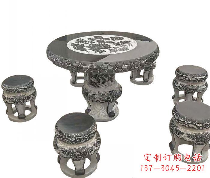 南京仿古圆形石桌凳雕塑