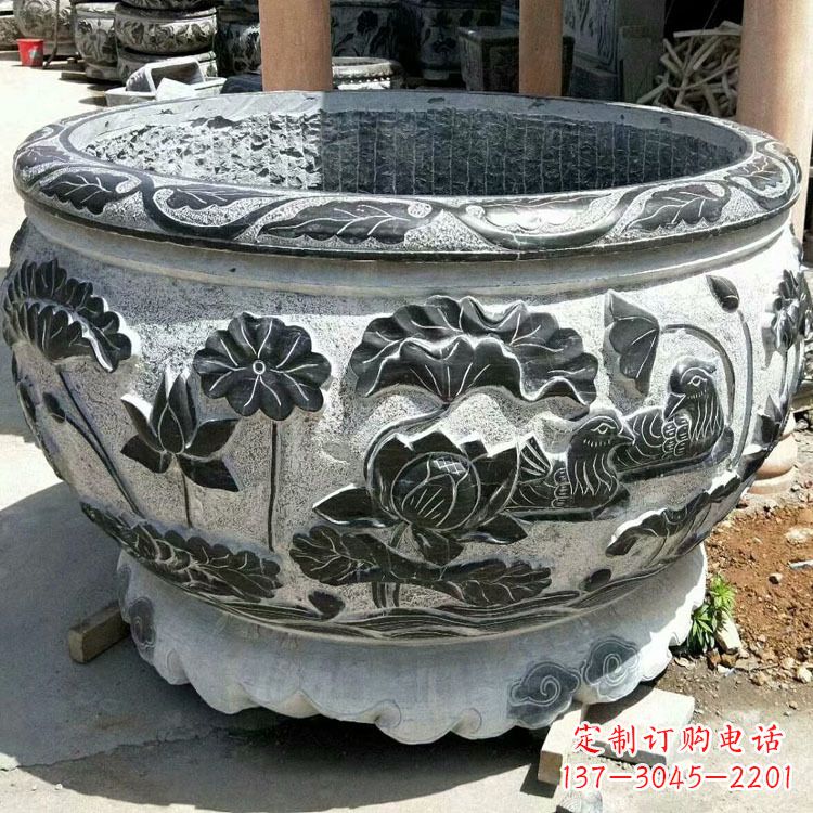 南京仿古圆形鱼缸石雕