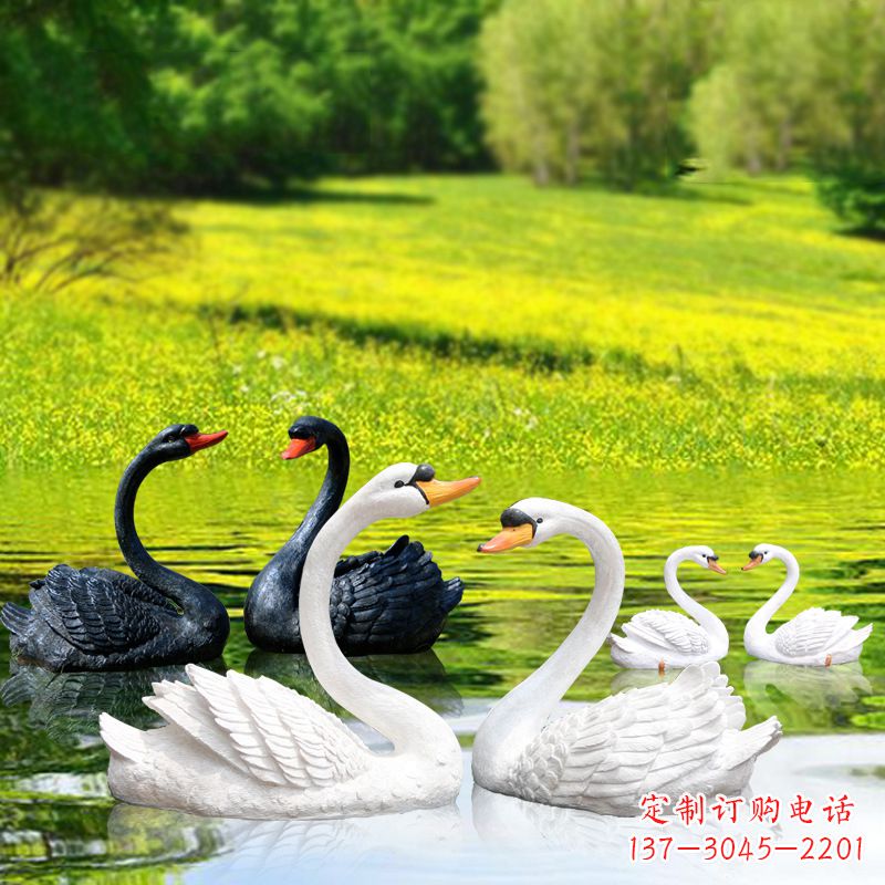 南京仿真天鹅玻璃钢雕塑-黑白天鹅园林水景装饰动物摆件
