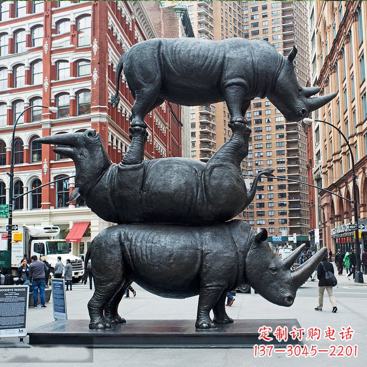 南京精美犀牛铜雕,城市街道创意装饰