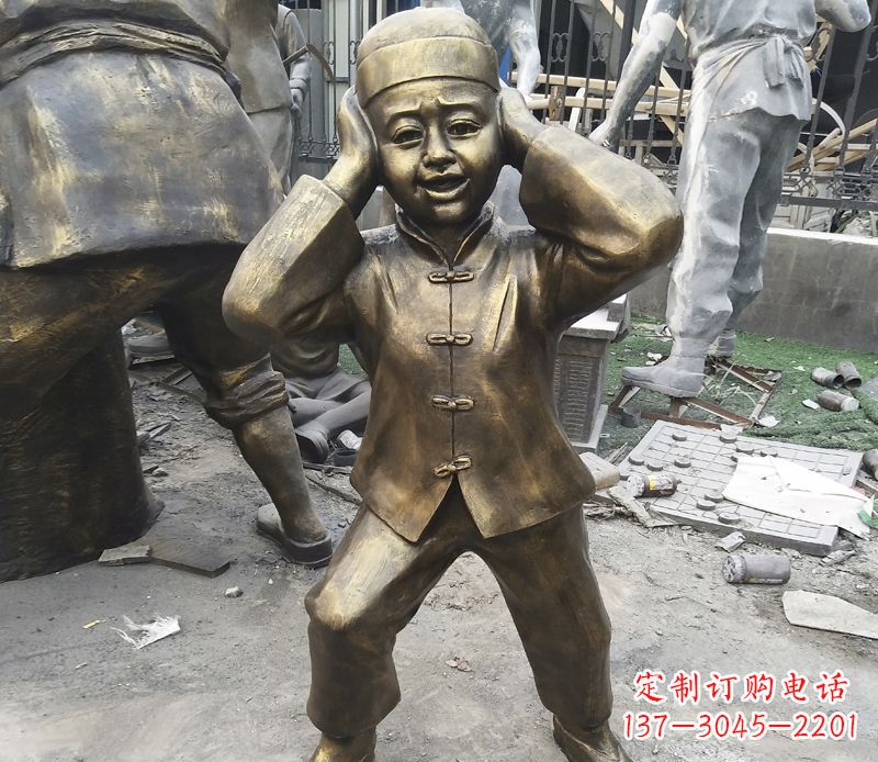 南京放鞭炮的儿童铜雕