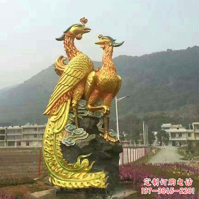 南京凤凰景观铜雕塑-公园景区瑞鸟凤凰鎏金景观雕塑