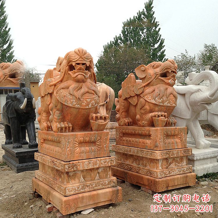 南京高墩晚霞红招财貔貅石雕