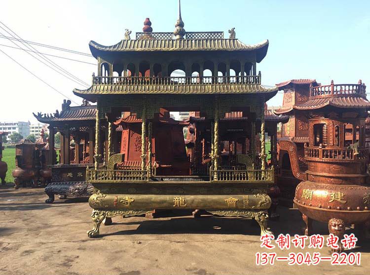 南京高浮雕螭龙纹铜香炉