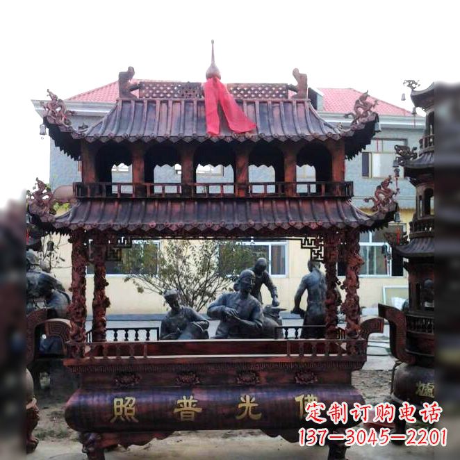 南京古典风格三足铜香炉定制雕塑