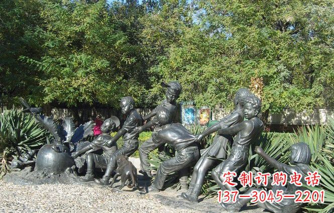 南京铜雕萝卜儿童拔萝卜雕塑