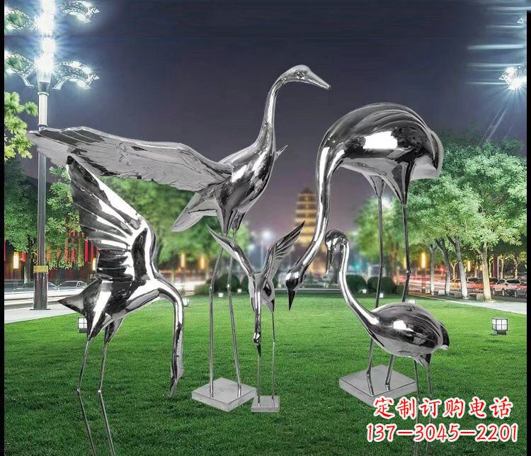 南京公园不锈钢抽象仙鹤动物雕塑