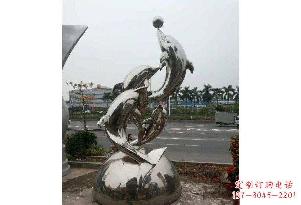 南京海豚系列不锈钢顶球雕塑