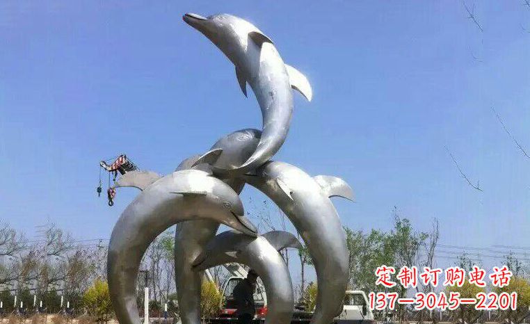 南京公园不锈钢海豚嬉戏雕塑