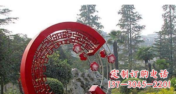 南京灵动奔放的不锈钢和梅花圆环雕塑