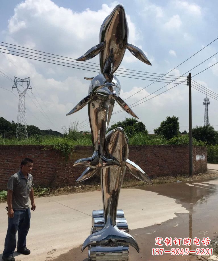 南京不锈钢跳跃海豚雕塑
