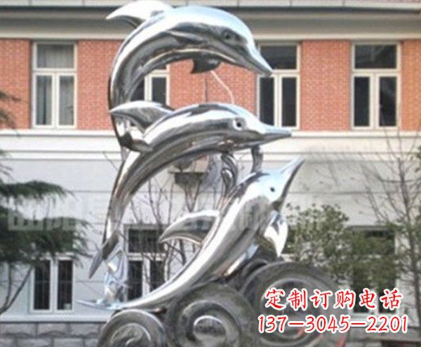 南京跳跃海豚海浪不锈钢雕塑