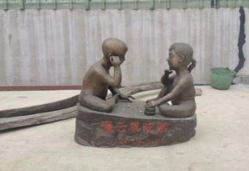 南京精美儿童下棋铜雕