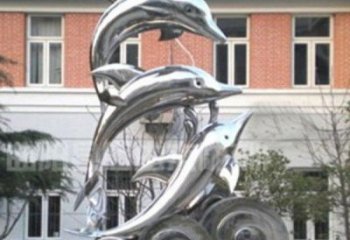 南京跳跃海豚海浪不锈钢雕塑