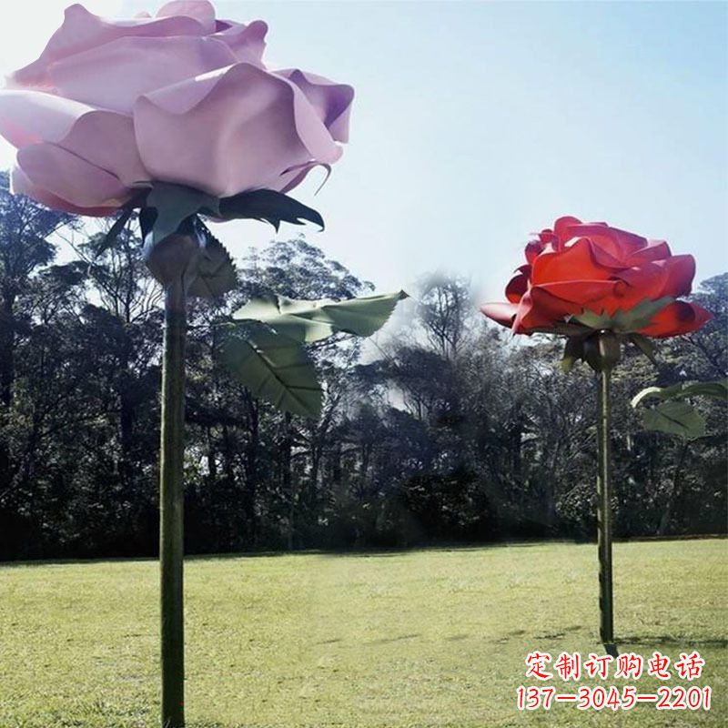 南京公园草坪不锈钢玫瑰花雕塑摆件