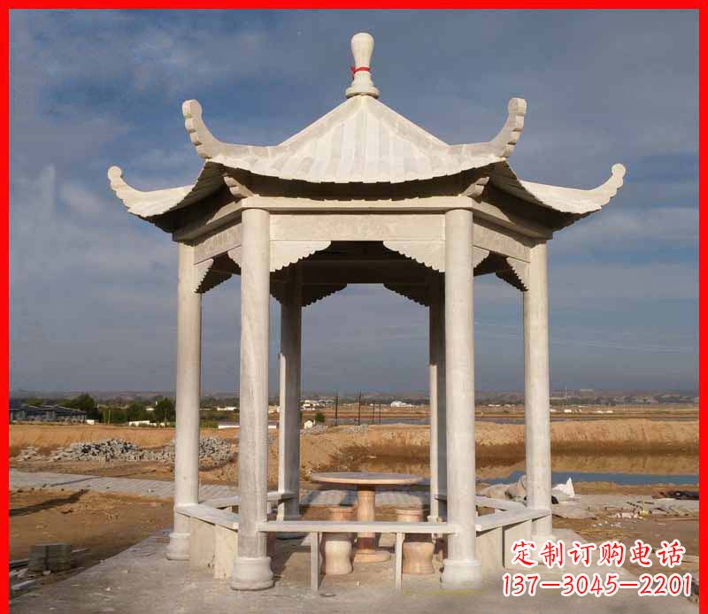南京公园大理石六角石雕凉亭 (2)