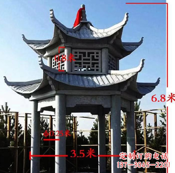 南京杰出的大理石六角石双层凉亭雕塑