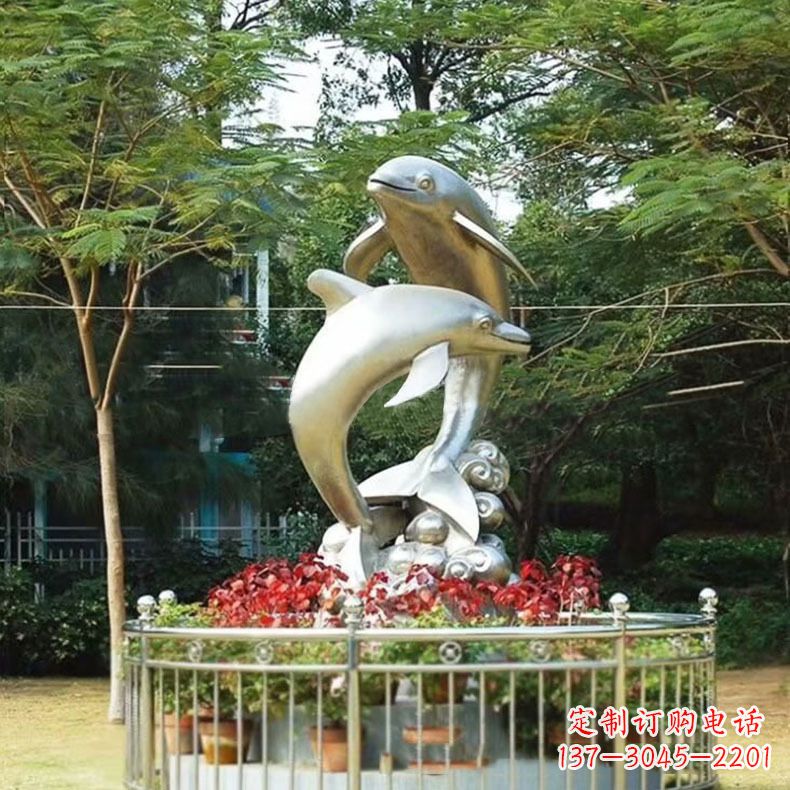 南京公园动物海豚不锈钢景观雕塑