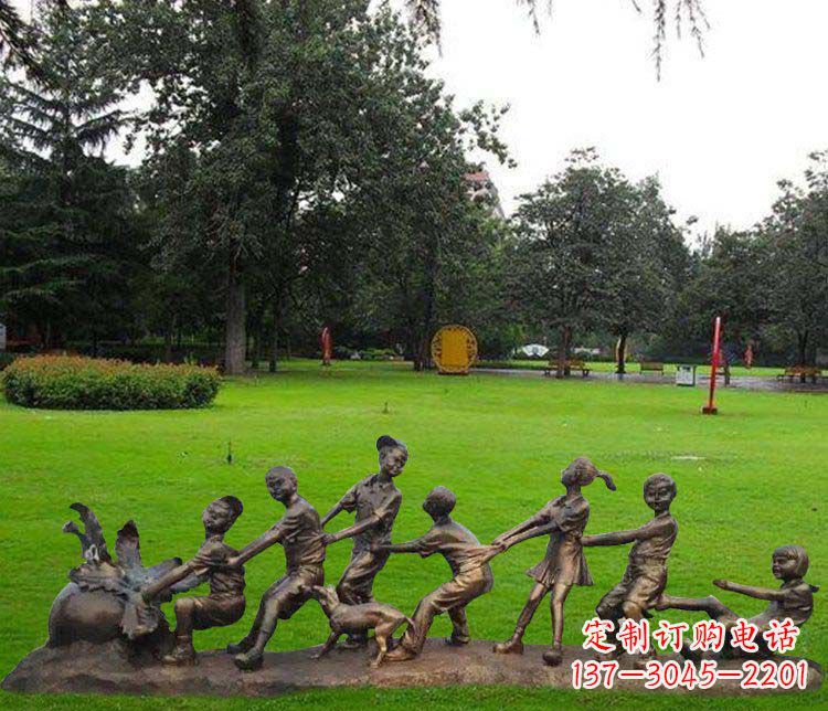 南京公园儿童拔萝卜人物小品铜雕