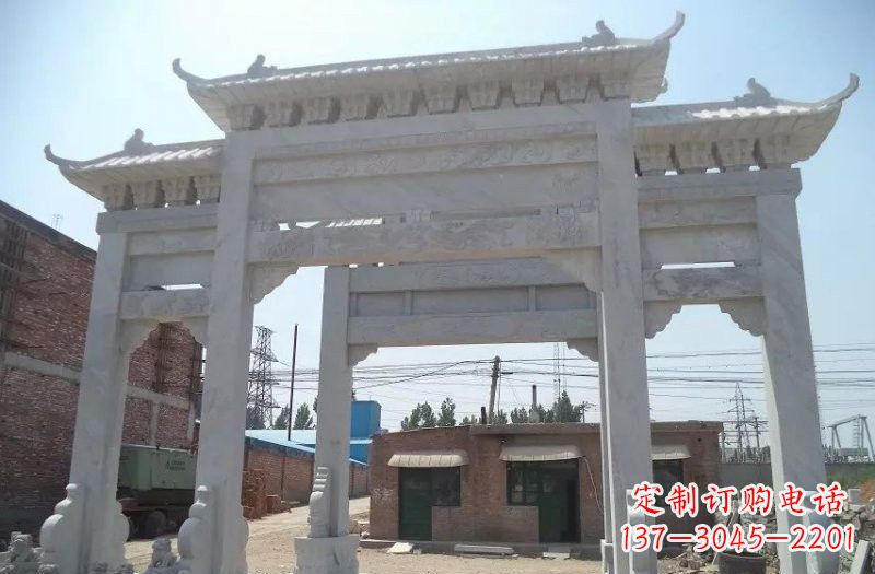 南京公园汉白玉三门牌坊石雕