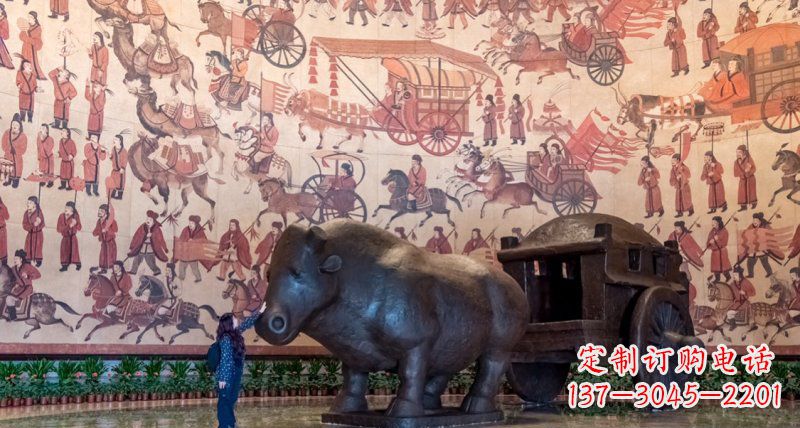南京公园河马拉车景观铜雕