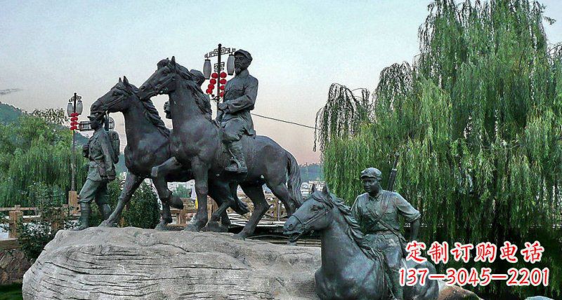 南京公园红军骑马景观铜雕