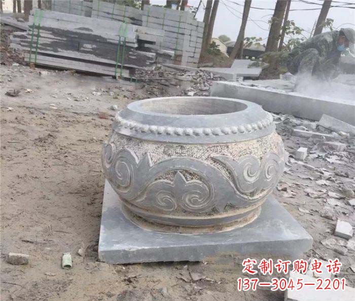 南京公园景观仿古石雕水缸