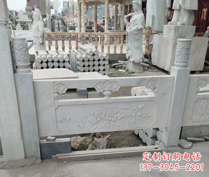 南京汉白玉牡丹花浮雕石栏板雕塑