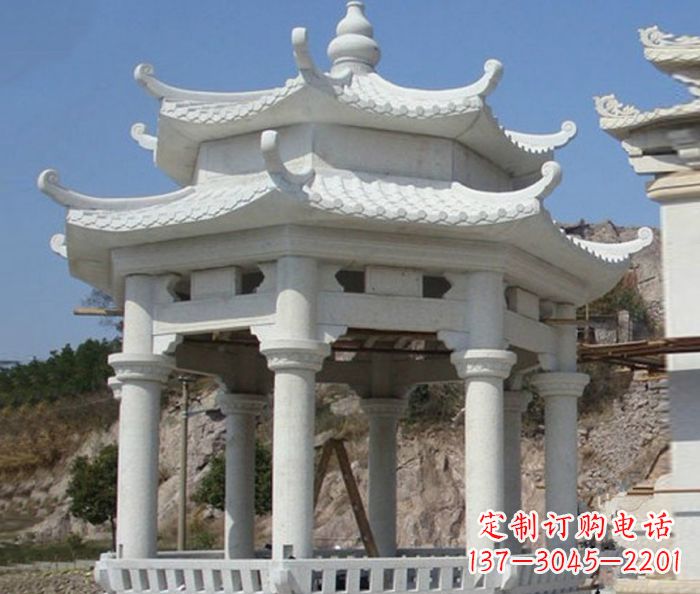 南京公园景观汉白玉石雕凉亭